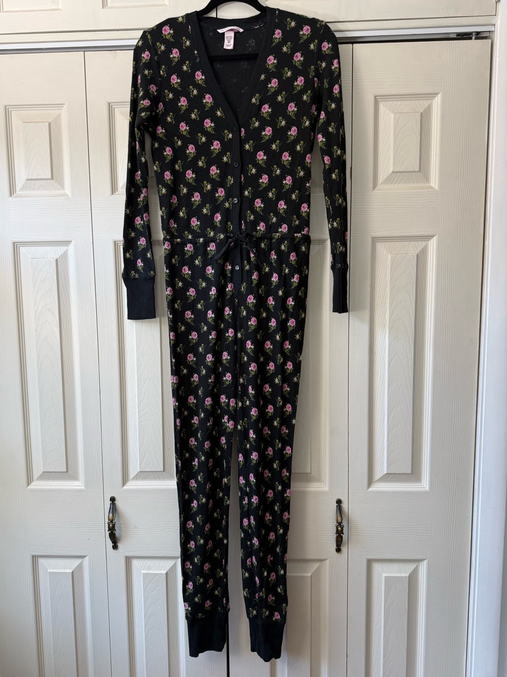 Victoria’s Secret Floral Rose Thermal Ribbed Pajama Jumpsuit Size XS